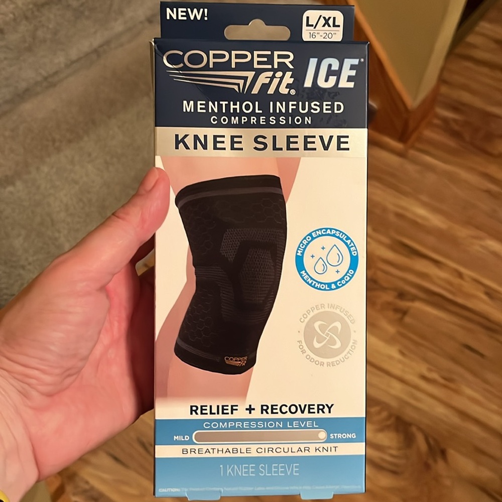 Copper Fit Ice Knee Compression Sleeve L/XL 16-20” Infused w/ Menthol and CoQ10